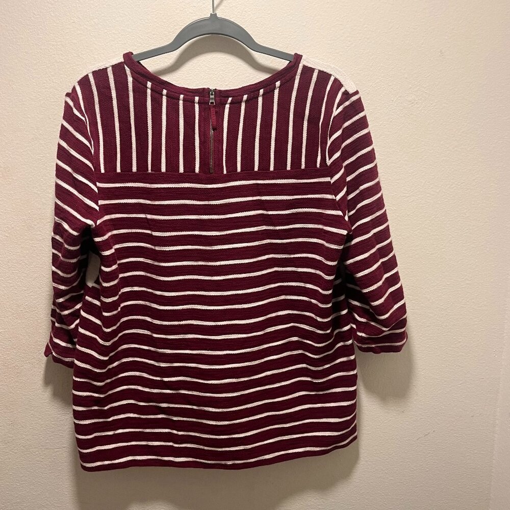 Merona Women's 3/4 Zip Long Sleeve Burgundy/White Striped Sweater Size Large